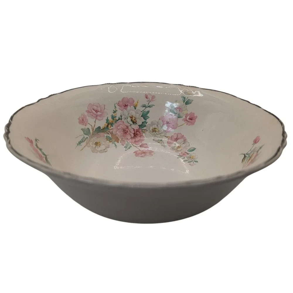 Vintage Homer Laughlin‎ Serving Bowl Roses Platinum Trim 1941 West Virginia SEE